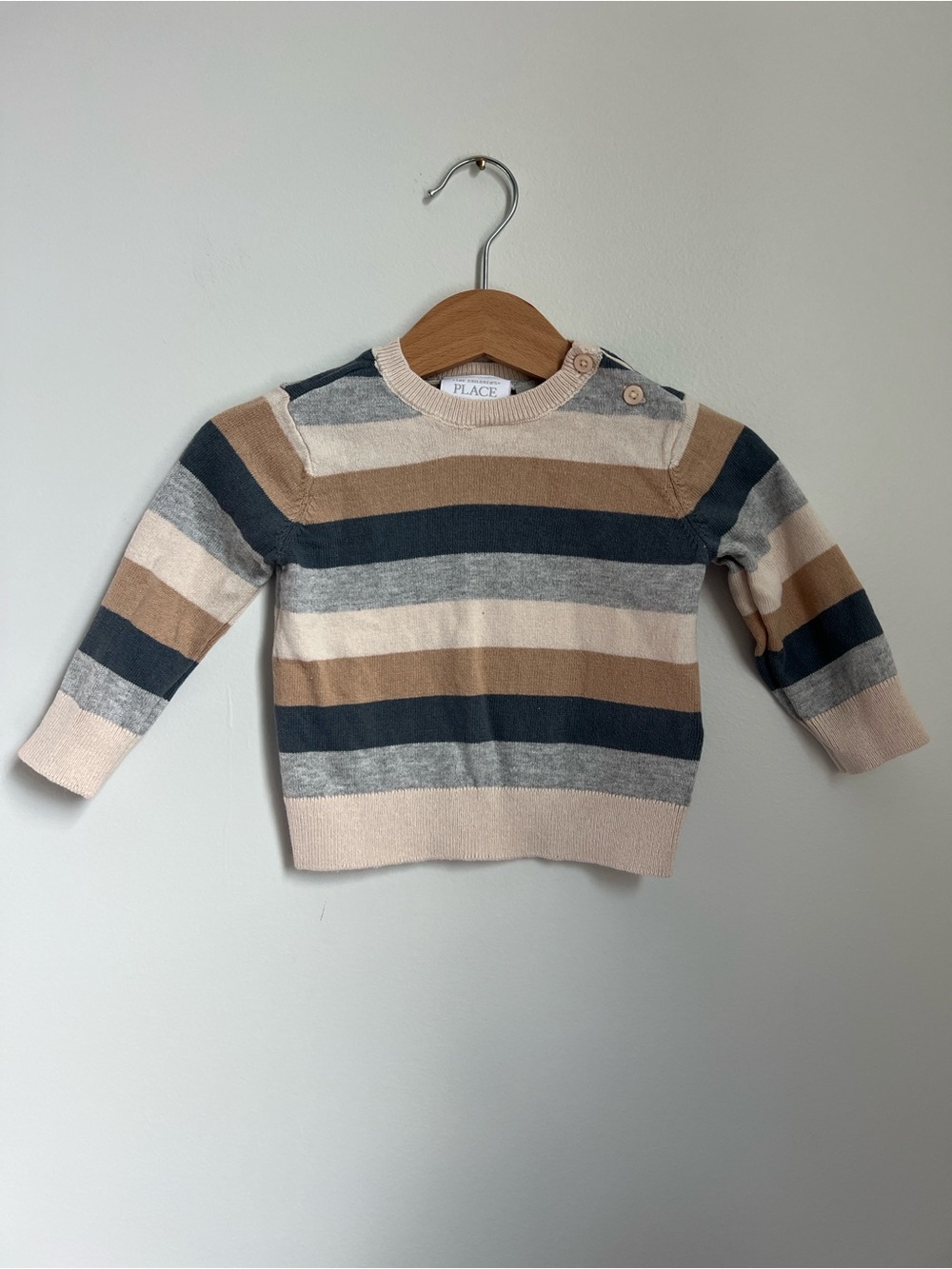 The Children's Place | 100% Cotton Striped Knit Sweater Beige Gray Navy Sz 6-9M